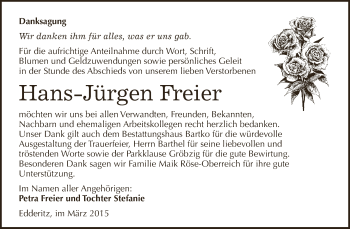 Traueranzeige von Hans-Jürgen Freier von WVG - Wochenspiegel Dessau / Köthen