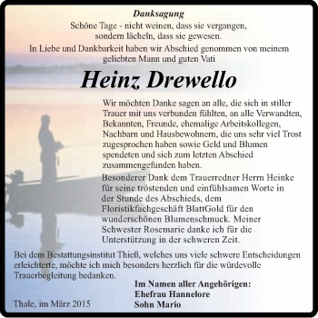 Traueranzeige von Heinz Drewello von Super Sonntag Quedlinburg