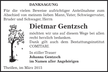 Traueranzeige von Dietmar Gentzsch von Super Sonntag Zeitz