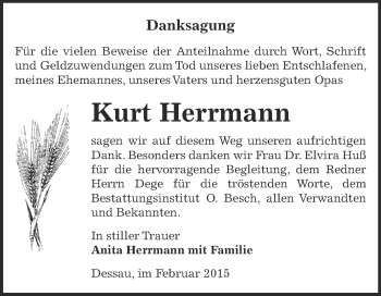 Traueranzeige von Kurt Herrmann von WVG - Wochenspiegel Dessau / Köthen
