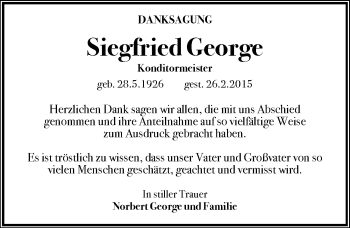 Traueranzeige von Siegfried George von Mitteldeutsche Zeitung Dessau-Roßlau