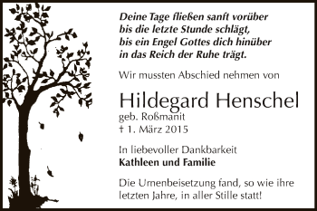 Traueranzeige von Hildegard Henschel von WVG - Wochenspiegel Dessau / Köthen