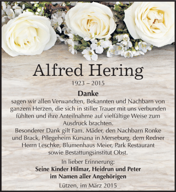 Traueranzeige von Alfred Hering von Mitteldeutsche Zeitung Weißenfels