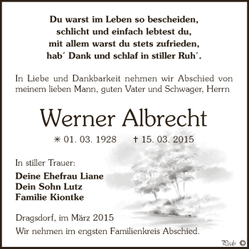 Traueranzeige von Werner Albrecht von Super Sonntag Zeitz