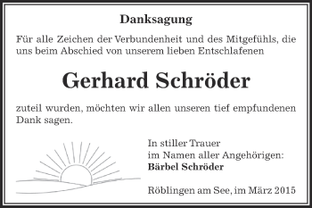 Traueranzeige von Gerhard Schröder von Wochenspiegel Mansfelder Land