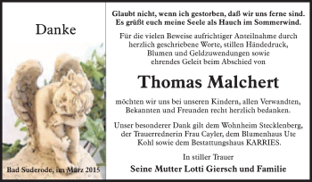 Traueranzeige von Thomas Malchert von WVG - Wochenspiegel Quedlinburg