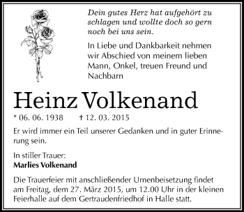 Traueranzeige von Heinz Volkenand von Mitteldeutsche Zeitung Halle/Saalkreis