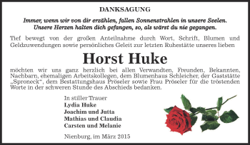 Traueranzeige von Horst Huke von Super Sonntag Bernburg
