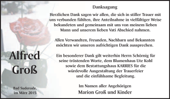 Traueranzeige von Alfred Groß von WVG - Wochenspiegel Quedlinburg