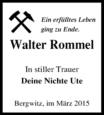 Traueranzeige von Walter Rommel von Mitteldeutsche Zeitung Wittenberg