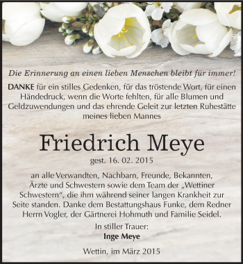 Traueranzeige von Friedrich Meye von Mitteldeutsche Zeitung Halle/Saalkreis