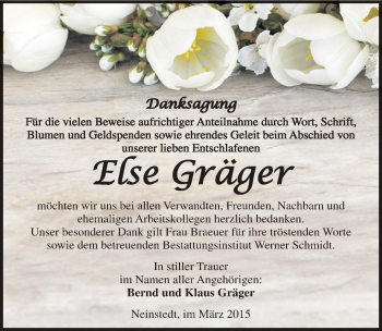 Traueranzeige von Else Gräger von Mitteldeutsche Zeitung Quedlinburg