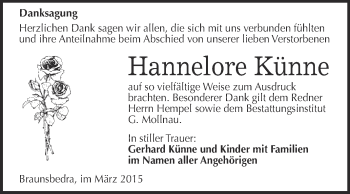 Traueranzeige von Hannelore Künne von WVG - Wochenspiegel Merseburg
