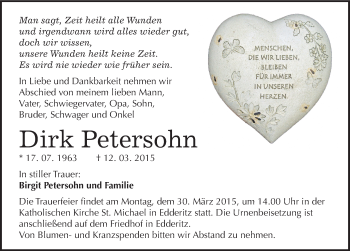 Traueranzeige von Dirk Petersohn von Mitteldeutsche Zeitung Köthen