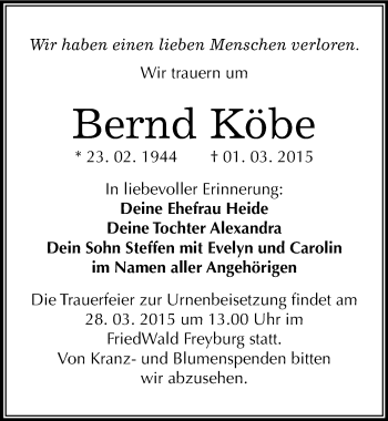 Traueranzeige von Bernd Köbe von Mitteldeutsche Zeitung
