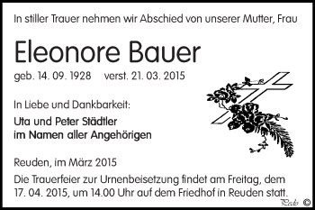 Traueranzeige von Eleonore Bauer von Super Sonntag Zeitz