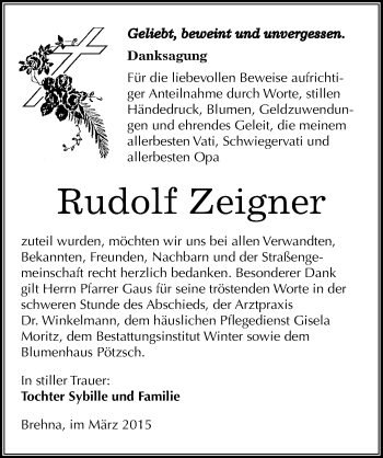 Traueranzeige von Rudolf Zeigner von Mitteldeutsche Zeitung Bitterfeld