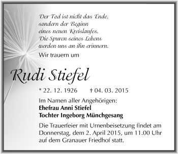 Traueranzeige von Rudi Stiefel von Mitteldeutsche Zeitung Halle/Saalkreis