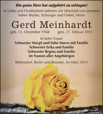 Traueranzeige von Gerd Meinhardt von Super Sonntag Zeitz
