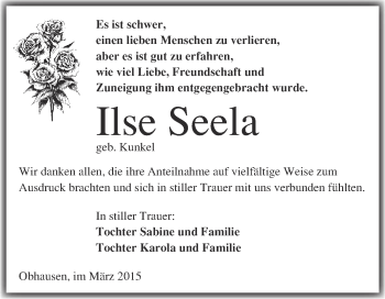 Traueranzeige von Ilse Seela von WVG - Wochenspiegel Merseburg