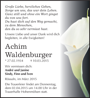 Traueranzeige von Achim Waldenburger von Mitteldeutsche Zeitung Weißenfels