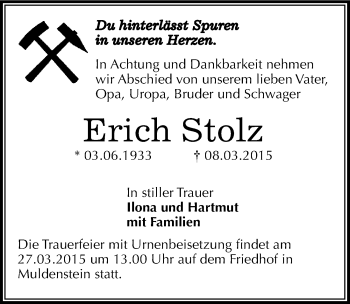 Traueranzeige von Erich Stolz von Mitteldeutsche Zeitung Bitterfeld