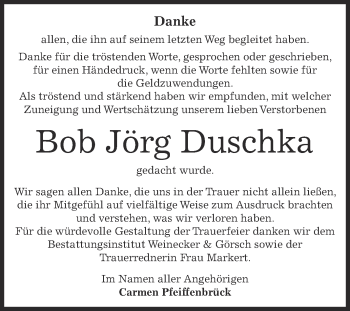 Traueranzeige von Bob Jörg Duschka von Super Sonntag Bernburg