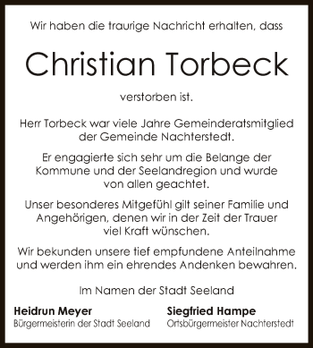 Traueranzeige von Christian Torbeck von Super Sonntag Aschersleben