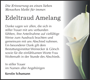 Traueranzeige von Edeltraud Amelang von Super Sonntag Bernburg