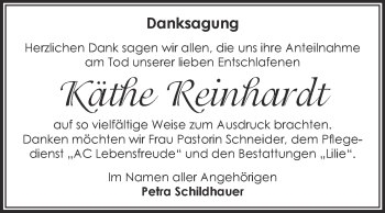 Traueranzeige von Käthe Reinhardt von WVG - Wochenspiegel Dessau / Köthen