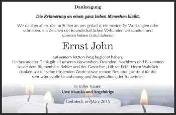Traueranzeige von Ernst John von Super Sonntag SGH Mansf. Land