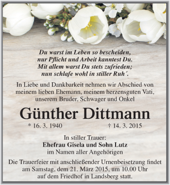 Traueranzeige von Günther Dittmann von Mitteldeutsche Zeitung Halle/Saalkreis