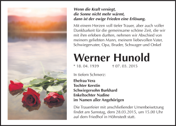Traueranzeige von Werner Hunold von Mitteldeutsche Zeitung Halle/Saalkreis