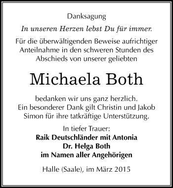 Traueranzeige von Michaela Both von Mitteldeutsche Zeitung Halle/Saalkreis