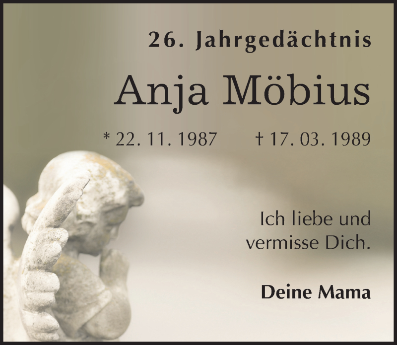  Traueranzeige für Anja Möbius vom 17.03.2015 aus Mitteldeutsche Zeitung Halle/Saalkreis
