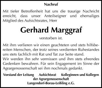 Traueranzeige von Gerhard Marggraf von Mitteldeutsche Zeitung Weißenfels