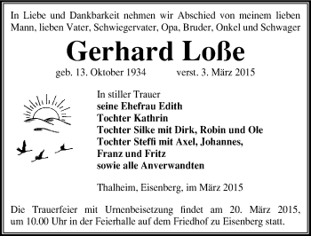 Traueranzeige von Gerhard Loße von Mitteldeutsche Zeitung Bitterfeld