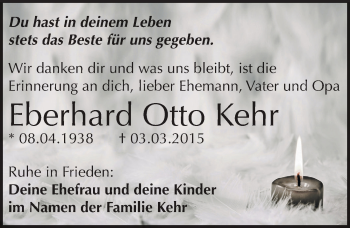 Traueranzeige von Eberhard Otto Kehr von Mitteldeutsche Zeitung Zeitz