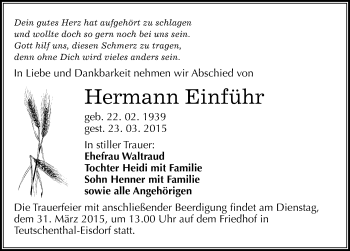 Traueranzeige von Hermann Einführ von Mitteldeutsche Zeitung