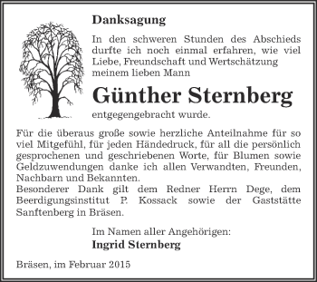 Traueranzeige von Günther Sternberg von WVG - Wochenspiegel Dessau / Köthen