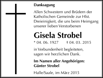 Traueranzeige von Gisela Strobel von Mitteldeutsche Zeitung Halle/Saalkreis