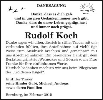 Traueranzeige von Hans Rudolf Koch von Mitteldeutsche Zeitung Bernburg