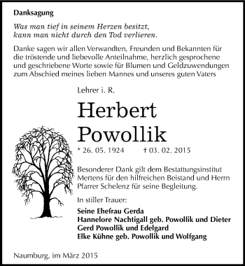 Traueranzeige von Herbert Powollik von Mitteldeutsche Zeitung Naumburg/Nebra
