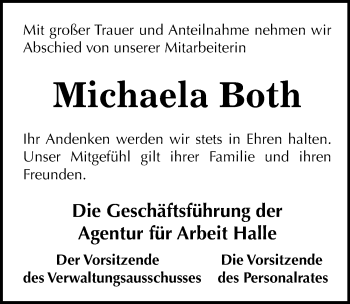 Traueranzeige von Michaela Both von Mitteldeutsche Zeitung Halle/Saalkreis