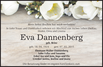 Traueranzeige von Eva Dannenberg von Mitteldeutsche Zeitung Halle/Saalkreis
