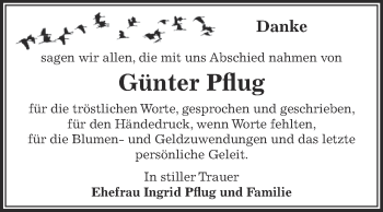 Traueranzeige von Günter Pflug von WVG - Wochenspiegel Dessau / Köthen