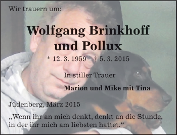 Traueranzeige von Wolfgang Brinkhoff von Mitteldeutsche Zeitung Dessau-Roßlau