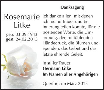 Traueranzeige von Rosemarie Litke von Mitteldeutsche Zeitung Merseburg/Querfurt