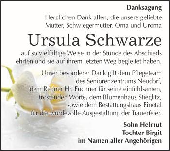 Traueranzeige von Ursula Schwarze von Super Sonntag Halle