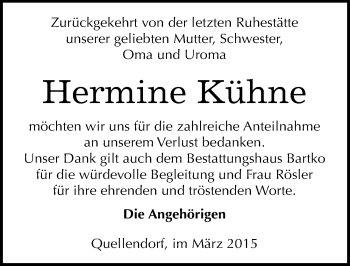 Traueranzeige von Hermine Kühne von Mitteldeutsche Zeitung Köthen